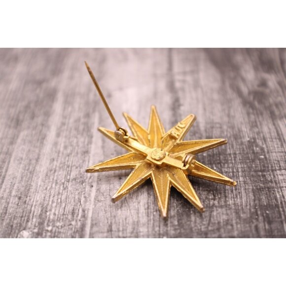 Signed AJC Starburst Brooch Pin Mid Century Modern Jewelry Texture Gold Tone Vtg - Picture 6 of 9